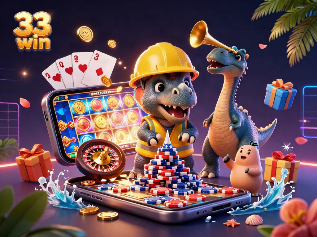 Engage with 33 win's thrilling casino action as colorful slot games illuminate the scene.