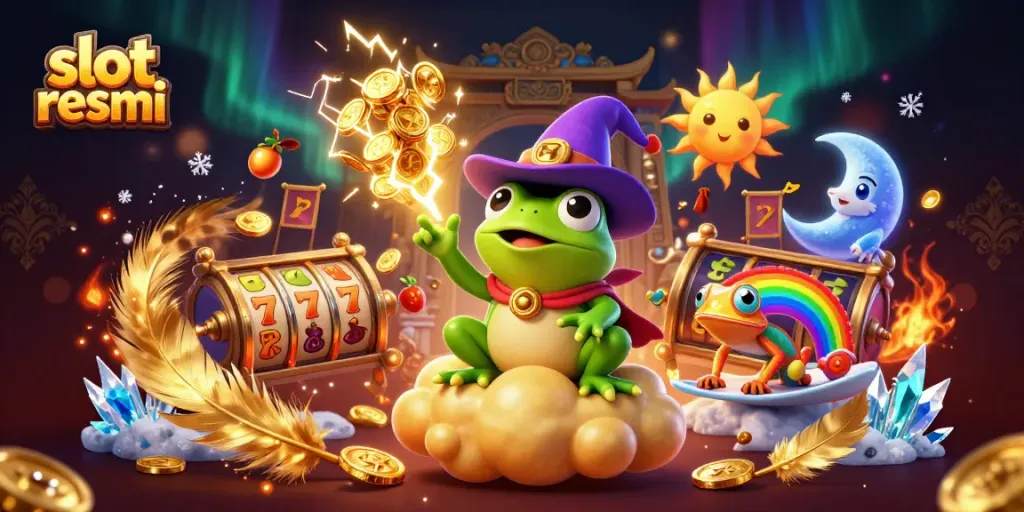 Experience thrilling wins as a frog wizard conjures a storm of golden coins in this slot resmi scene.