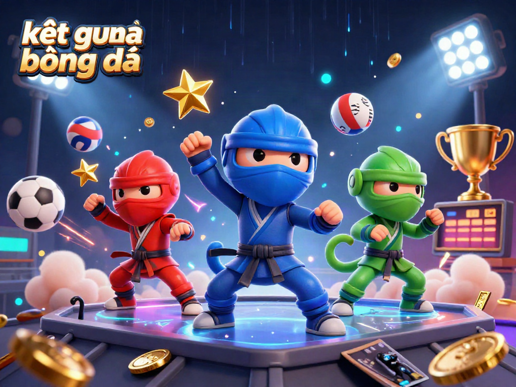 Bet on kết quả bóng đá with a dynamic scene of ninja chameleons and sports elements.