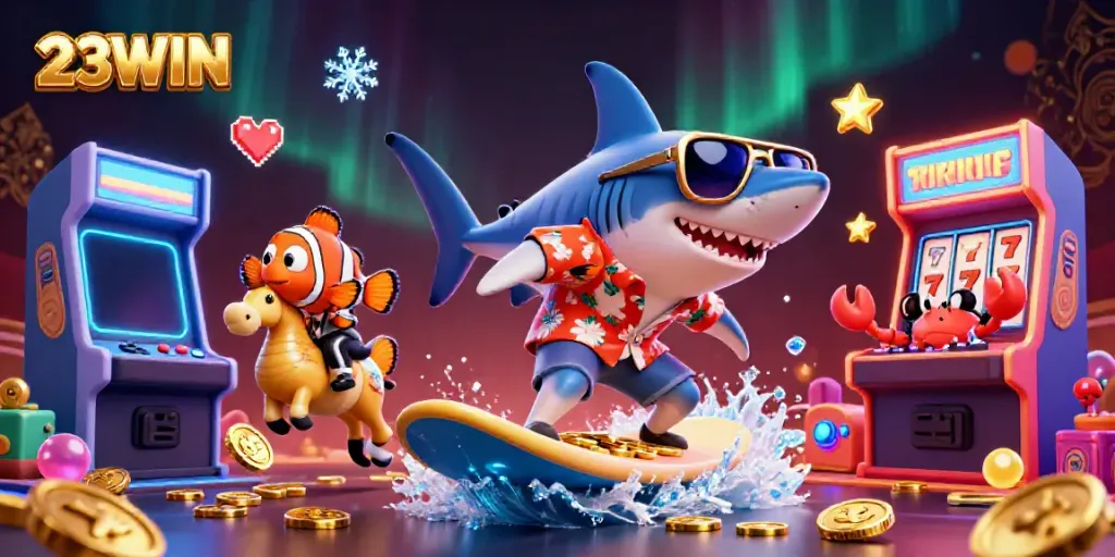 Experience exciting moments with 23WIN in this vibrant casino illustration featuring dynamic game elements.
