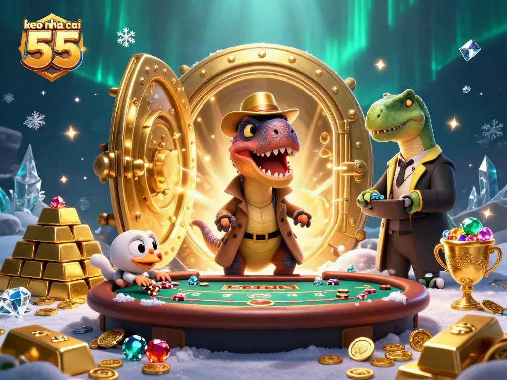 Engaging keo nha cai 55 scene with a velociraptor card counter and treasure elements