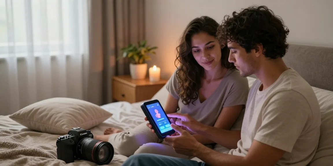Exploring AI sex technology in an intimate bedroom setting.