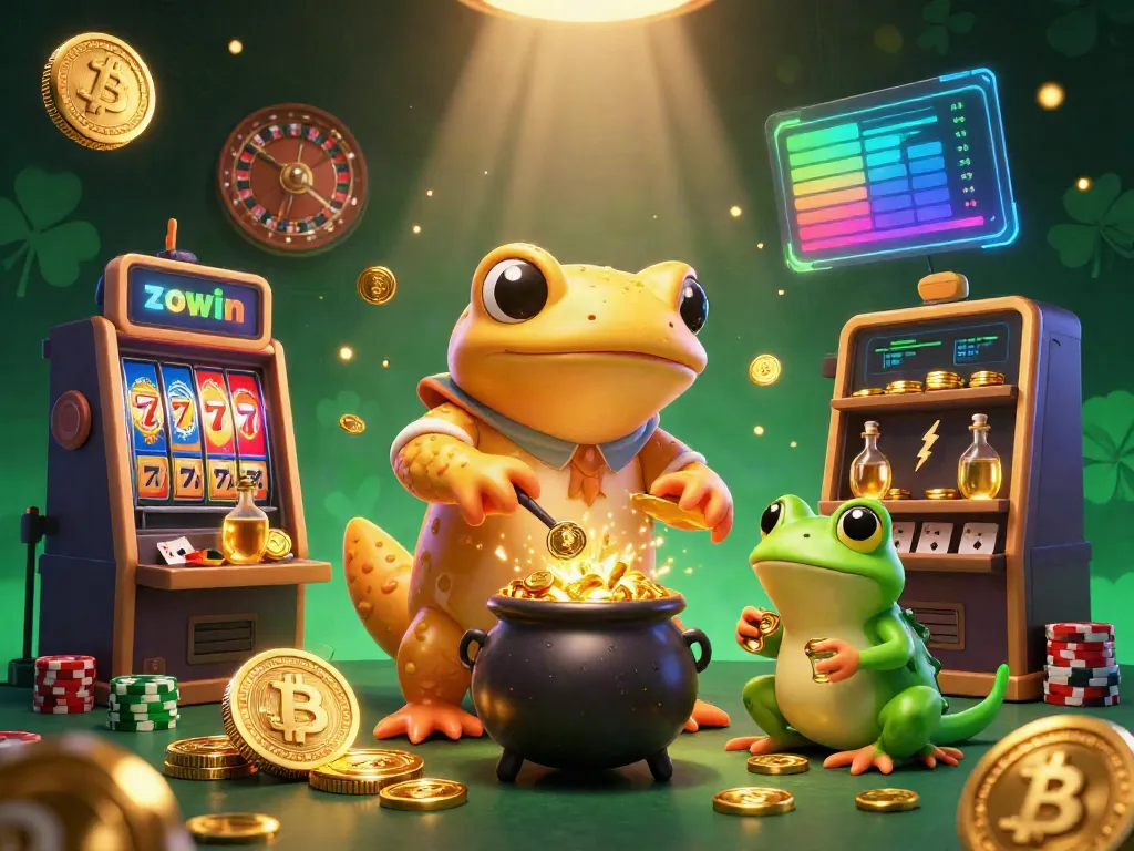 Zowin brings players luck with golden coins amidst casino excitement.