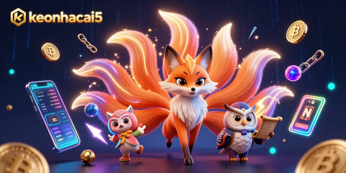 Engage with keonhacai5 through a vibrant scene showcasing colorful characters and dynamic gambling elements.