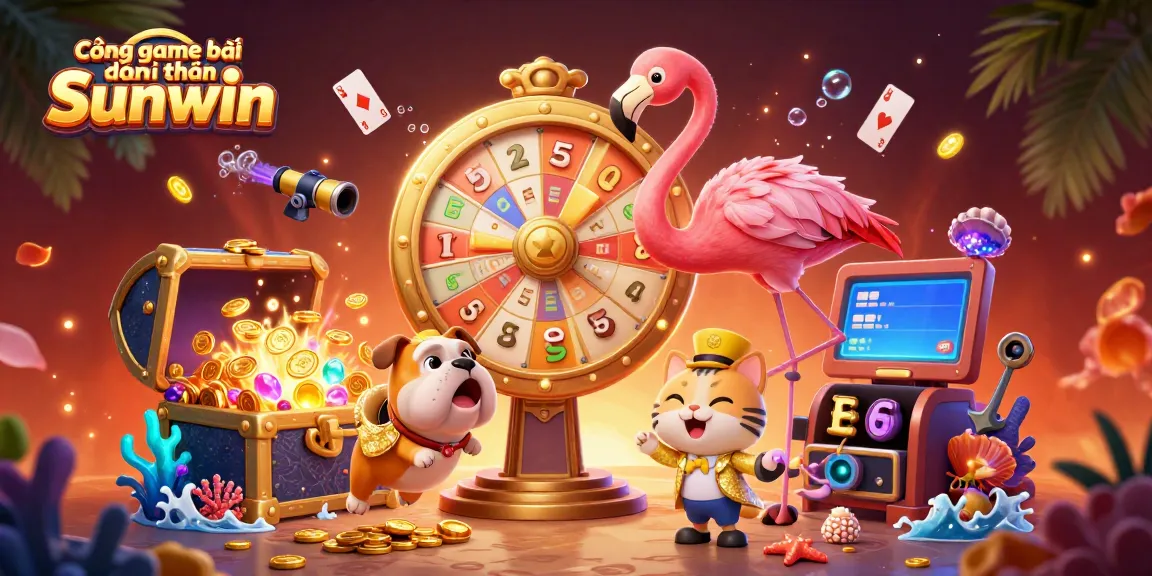 Cổng game bài đổi thưởng Sunwin offers an exciting dynamic scene with a game show host, contestant, and prizes.