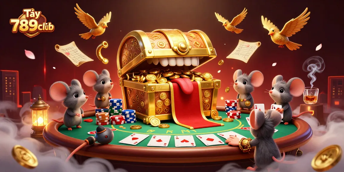 Tải 789club features a vibrant scene with adventurer mice around a poker table, highlighting a dynamic gaming atmosphere.