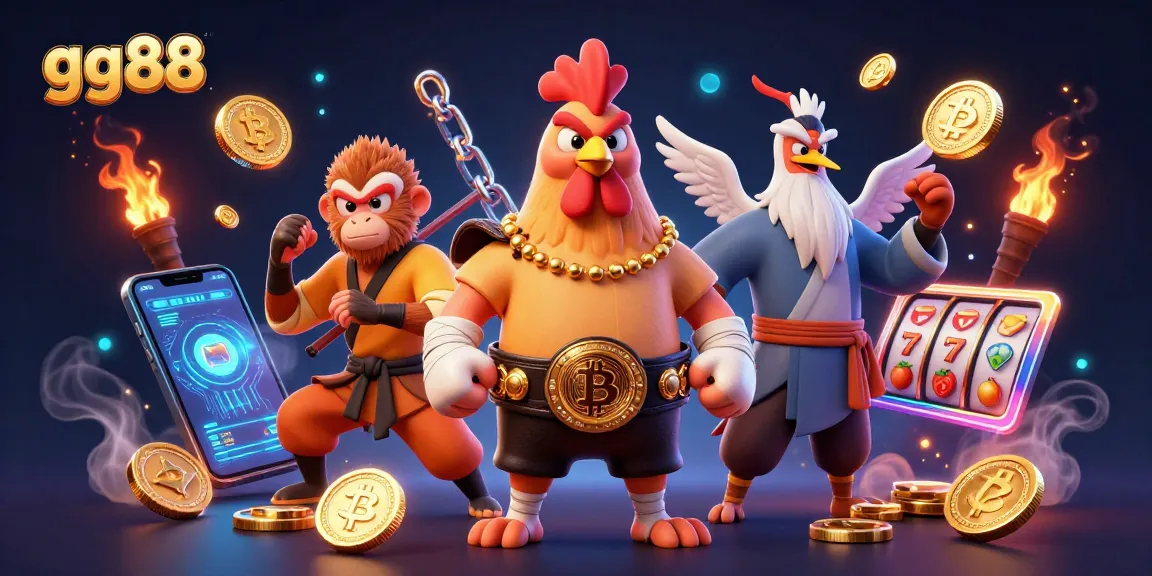 Engage in thrilling casino action with gg88 featuring a Muay Thai rooster, martial artist monkey, and crane master.