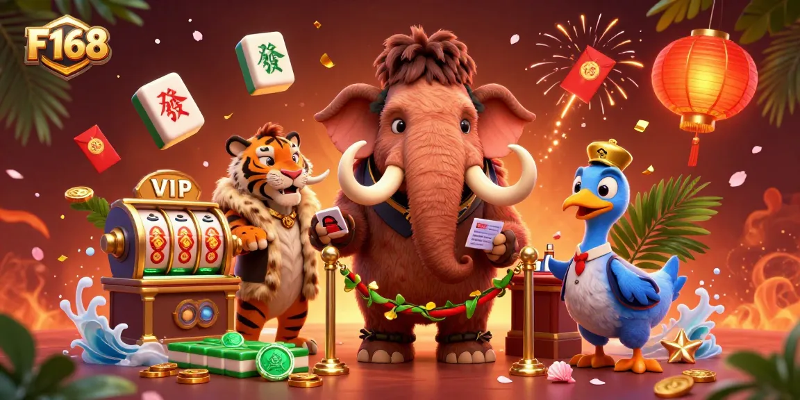 Engage with F168 by enjoying vibrant casino games featuring a lively woolly mammoth bouncer and immersive elements.
